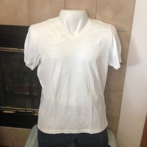 INC White V-neck with Embroidered Birds T-Shirts